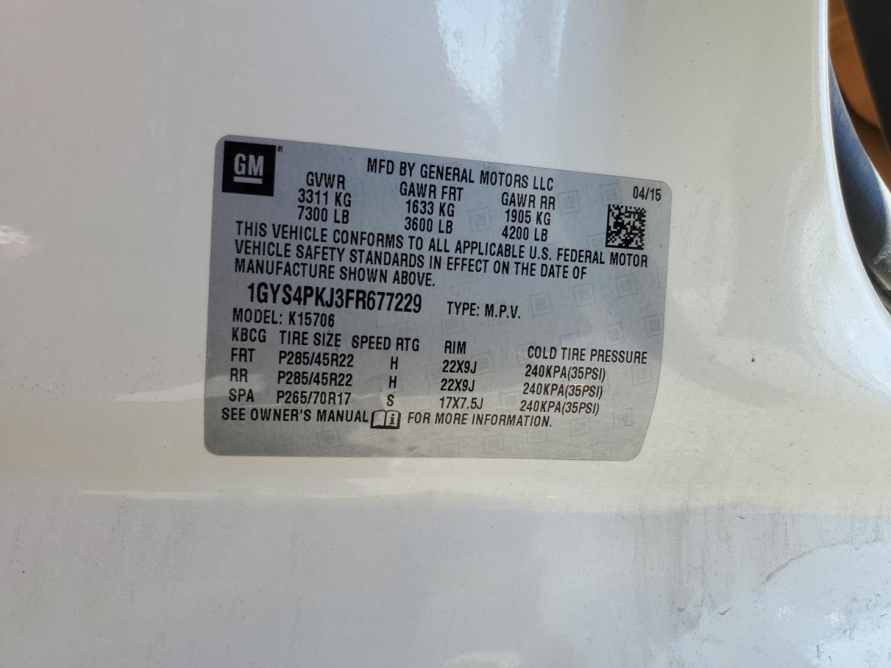 2015 Cadillac Escalade Platinum VIN: 1GYS4PKJ3FR677229 Lot: 84644125