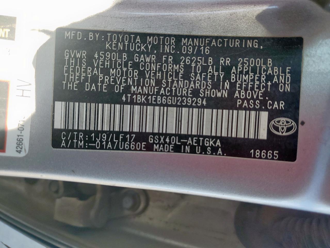 2016 Toyota Avalon Xle VIN: 4T1BK1EB6GU239294 Lot: 81888185