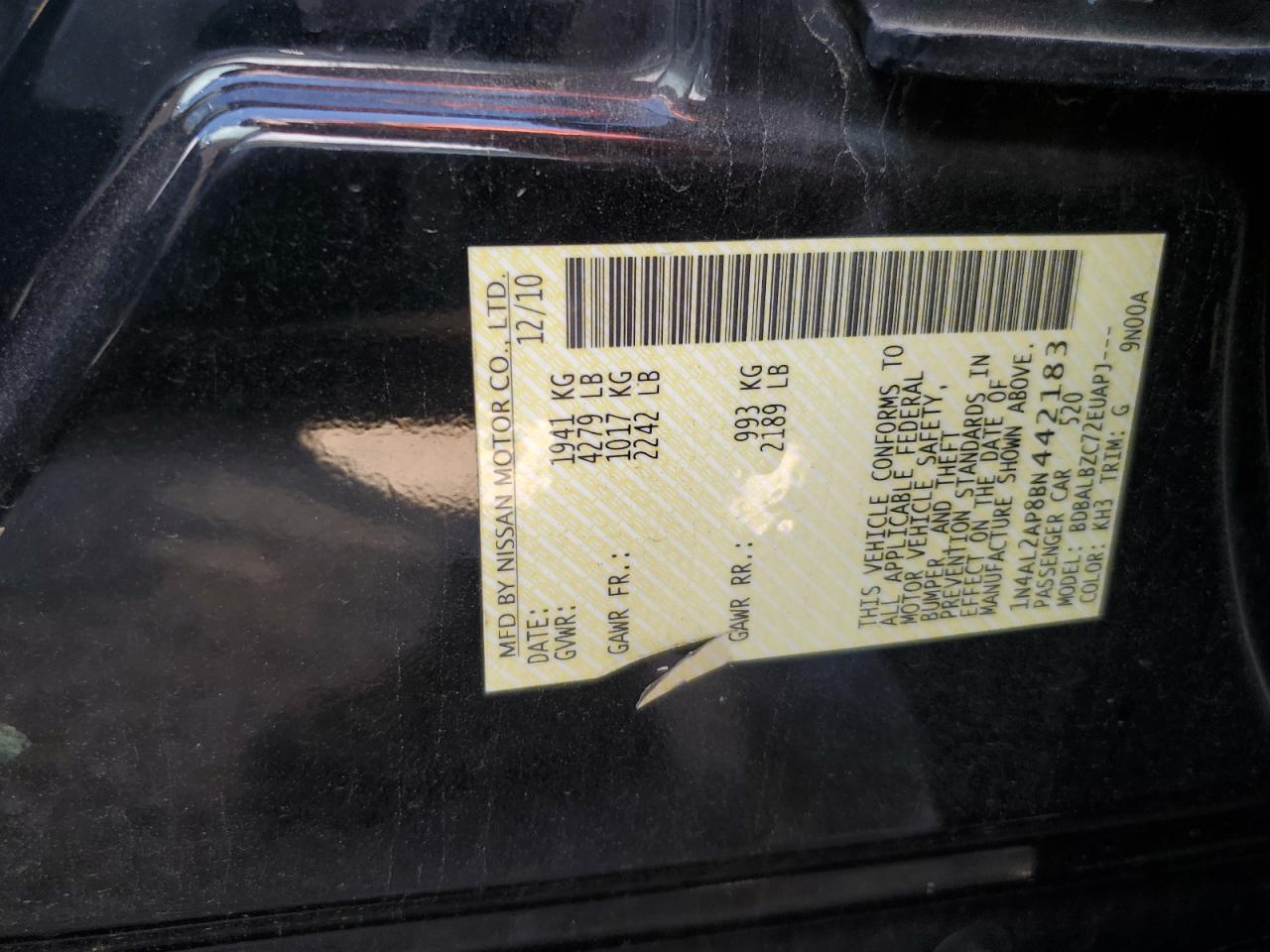 2011 Nissan Altima Base VIN: 1N4AL2AP8BN442183 Lot: 83968515