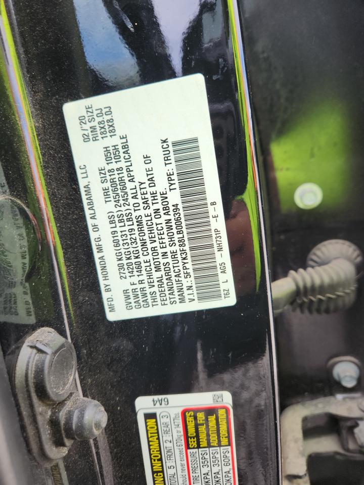 2020 Honda Ridgeline Black Edition VIN: 5FPYK3F88LB006394 Lot: 72100115