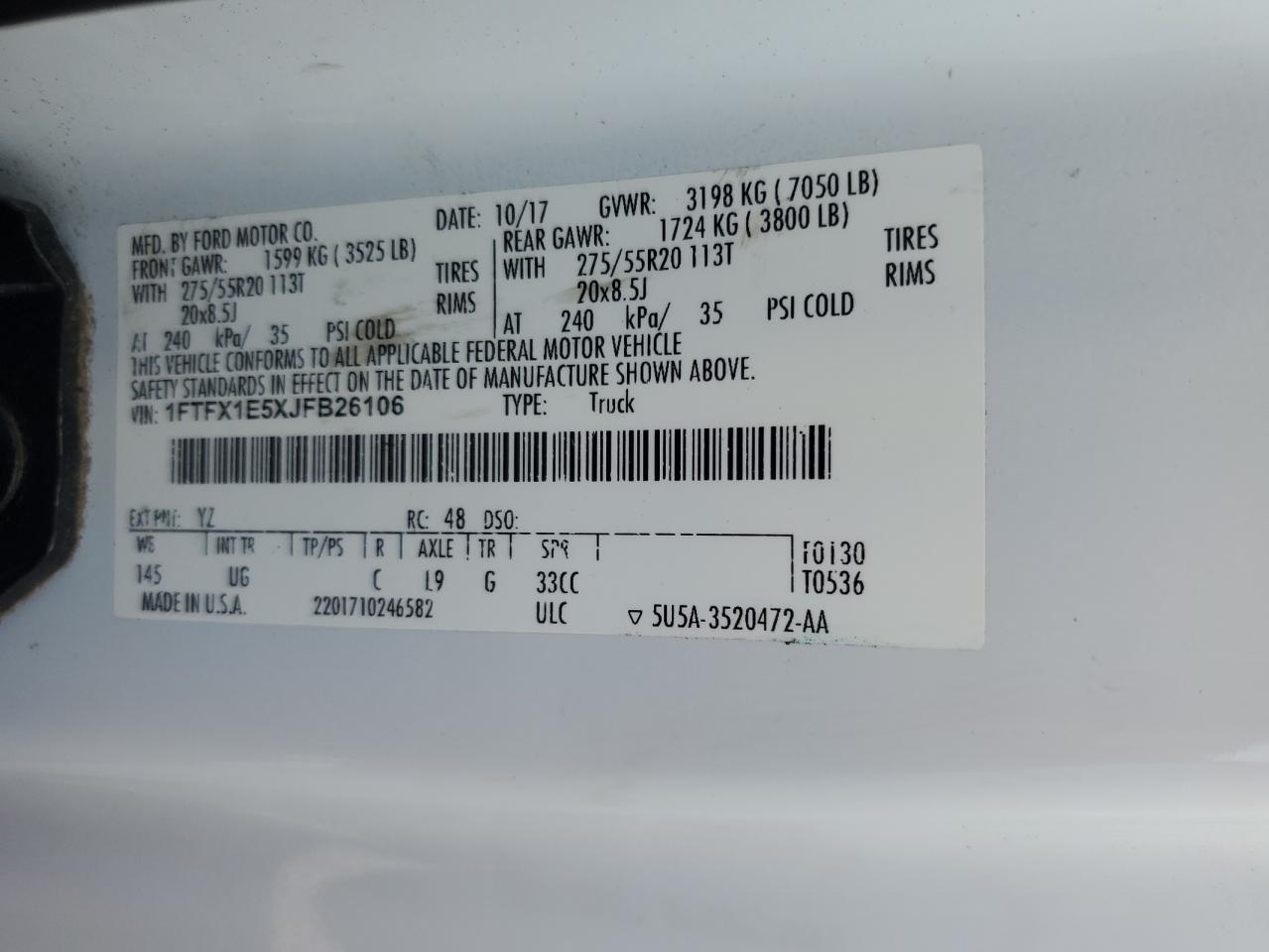 2018 Ford F150 Super Cab VIN: 1FTFX1E5XJFB26106 Lot: 81038945