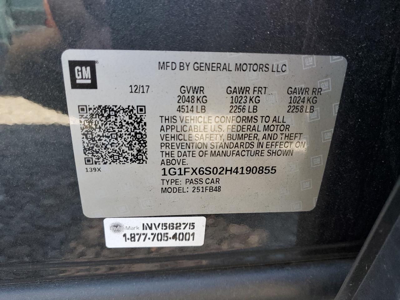 2017 Chevrolet Bolt Ev Premier VIN: 1G1FX6S02H4190855 Lot: 82077975