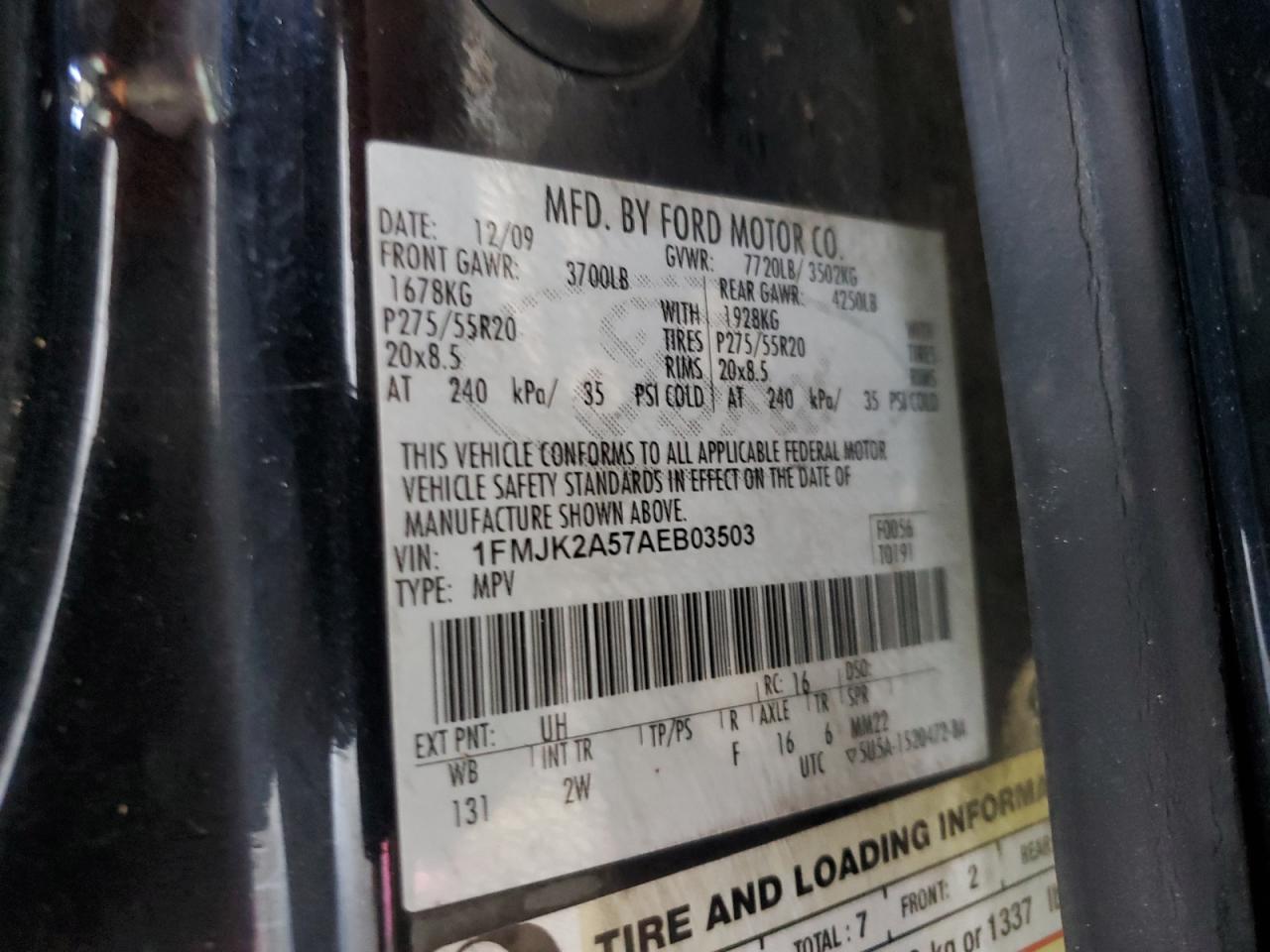 2010 Ford Expedition El Limited VIN: 1FMJK2A57AEB03503 Lot: 81190675