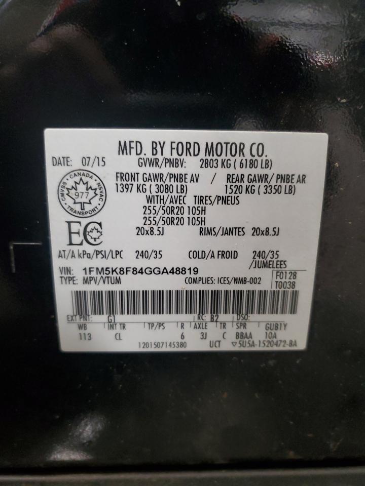 2016 Ford Explorer Limited VIN: 1FM5K8F84GGA48819 Lot: 65937385