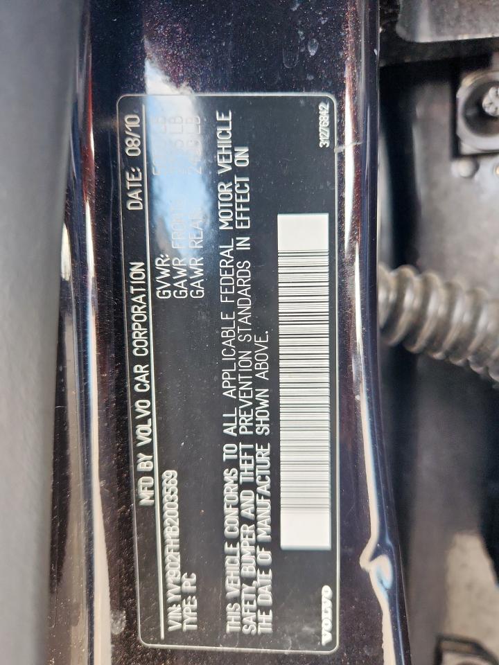 2011 Volvo S60 T6 VIN: YV1902FH1B2003569 Lot: 84060145