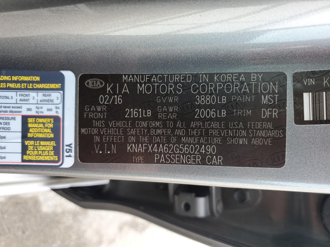 2016 Kia Forte Lx VIN: KNAFX4A62G5602490 Lot: 81422415