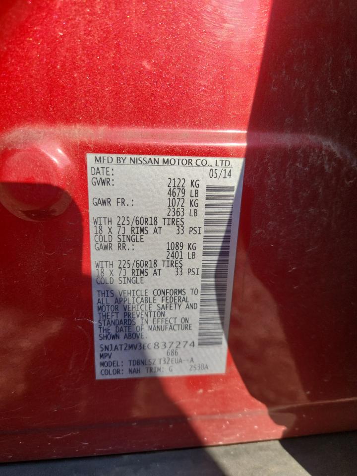 2014 Nissan Rogue S VIN: 5N1AT2MV3EC837274 Lot: 80115145
