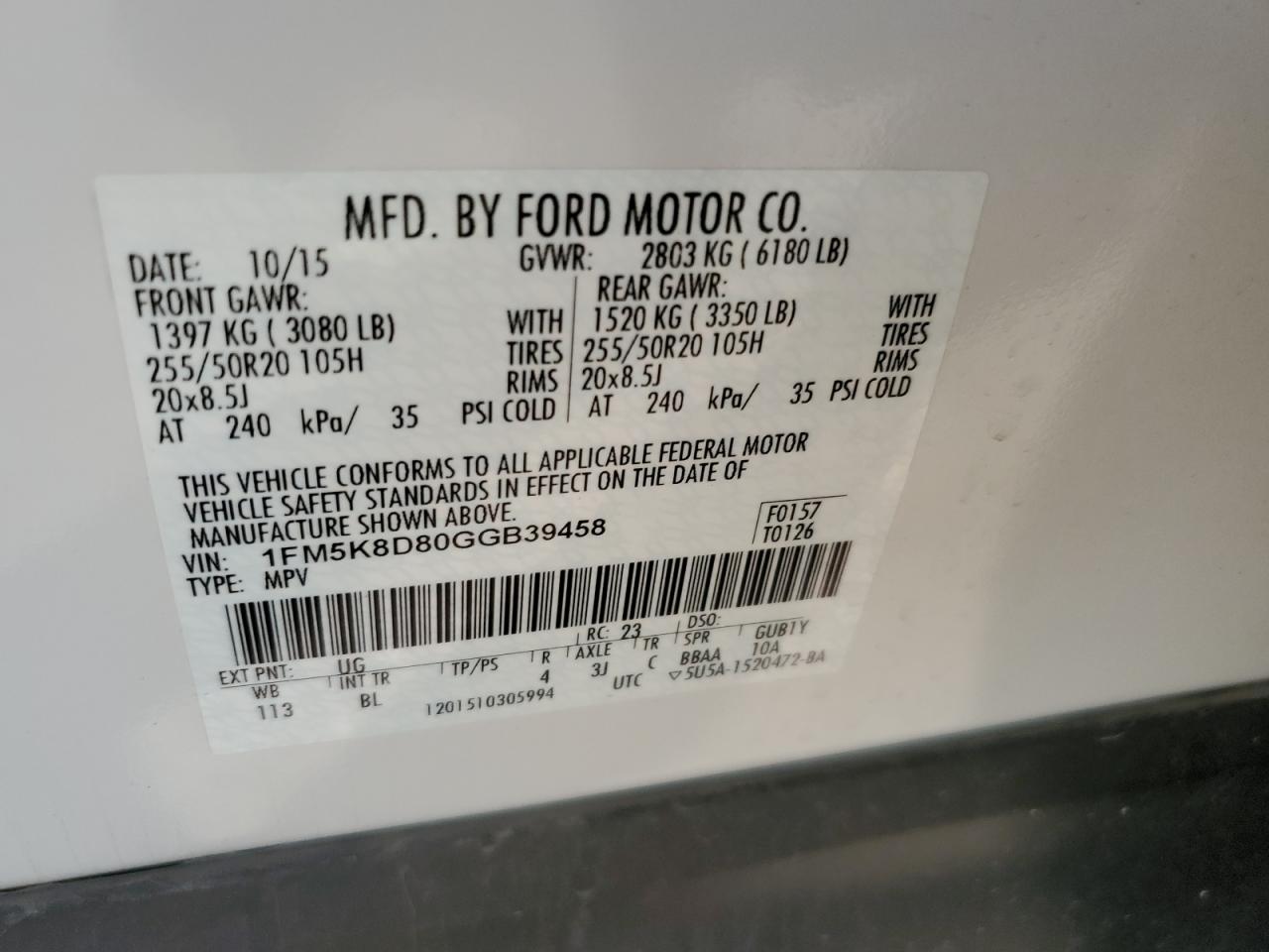 2016 Ford Explorer Xlt VIN: 1FM5K8D80GGB39458 Lot: 84605415