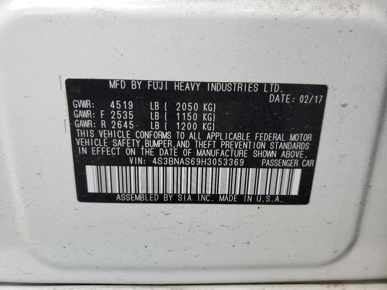 2017 Subaru Legacy Sport VIN: 4S3BNAS69H3053369 Lot: 80962085