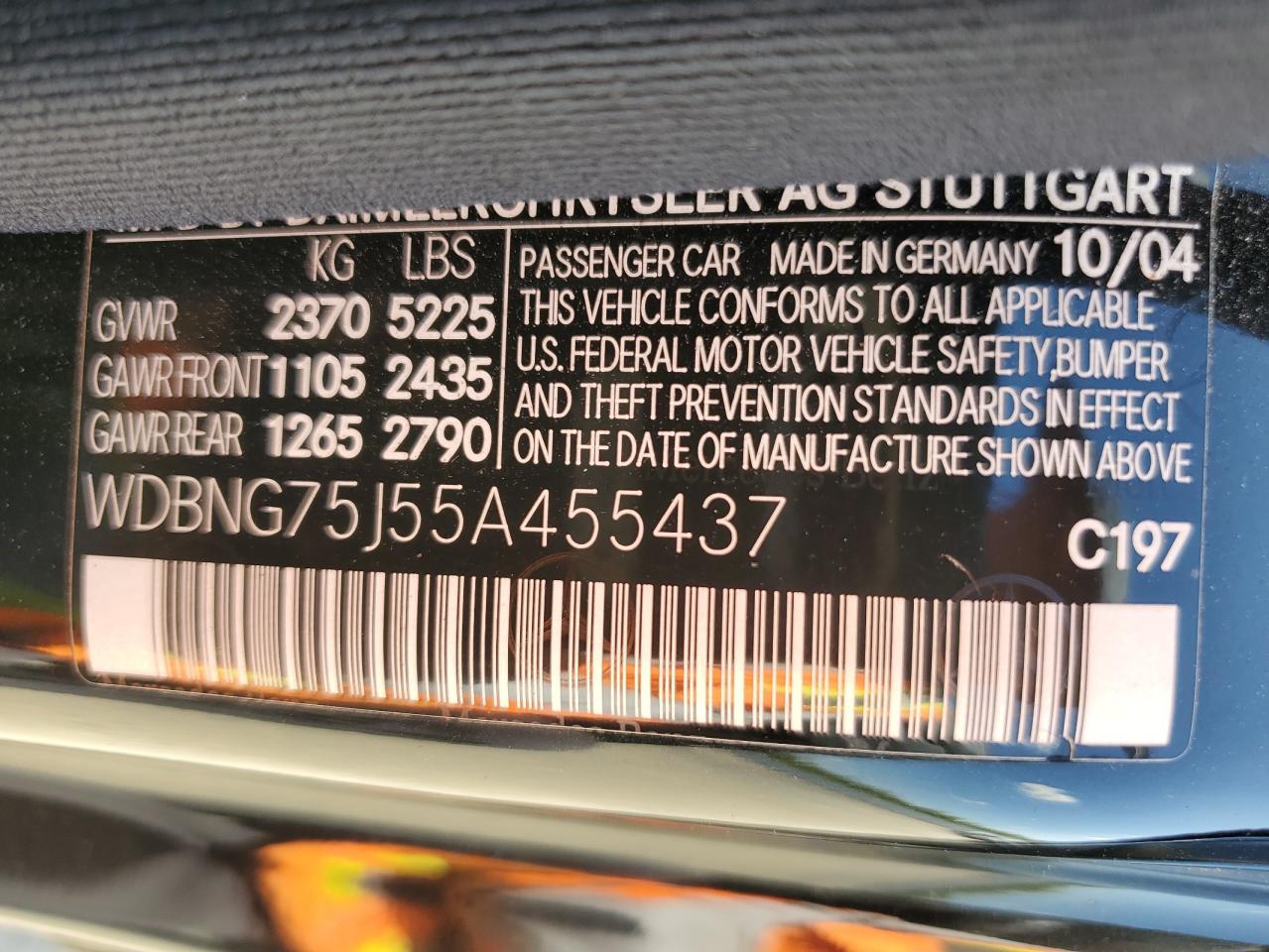 2005 Mercedes-Benz S 500 VIN: WDBNG75J55A455437 Lot: 81960685