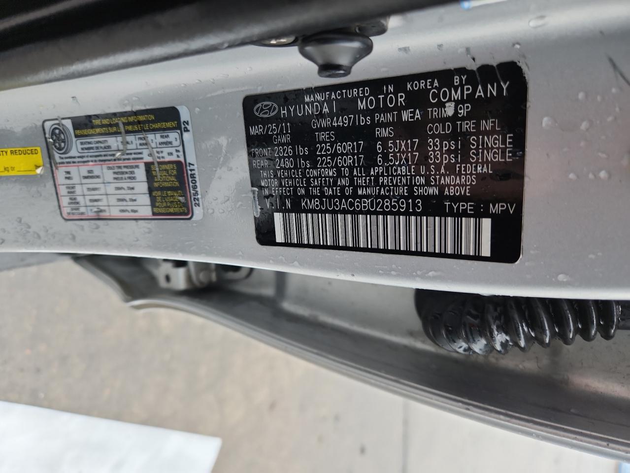 2011 Hyundai Tucson Gls VIN: KM8JU3AC6BU285913 Lot: 83835465