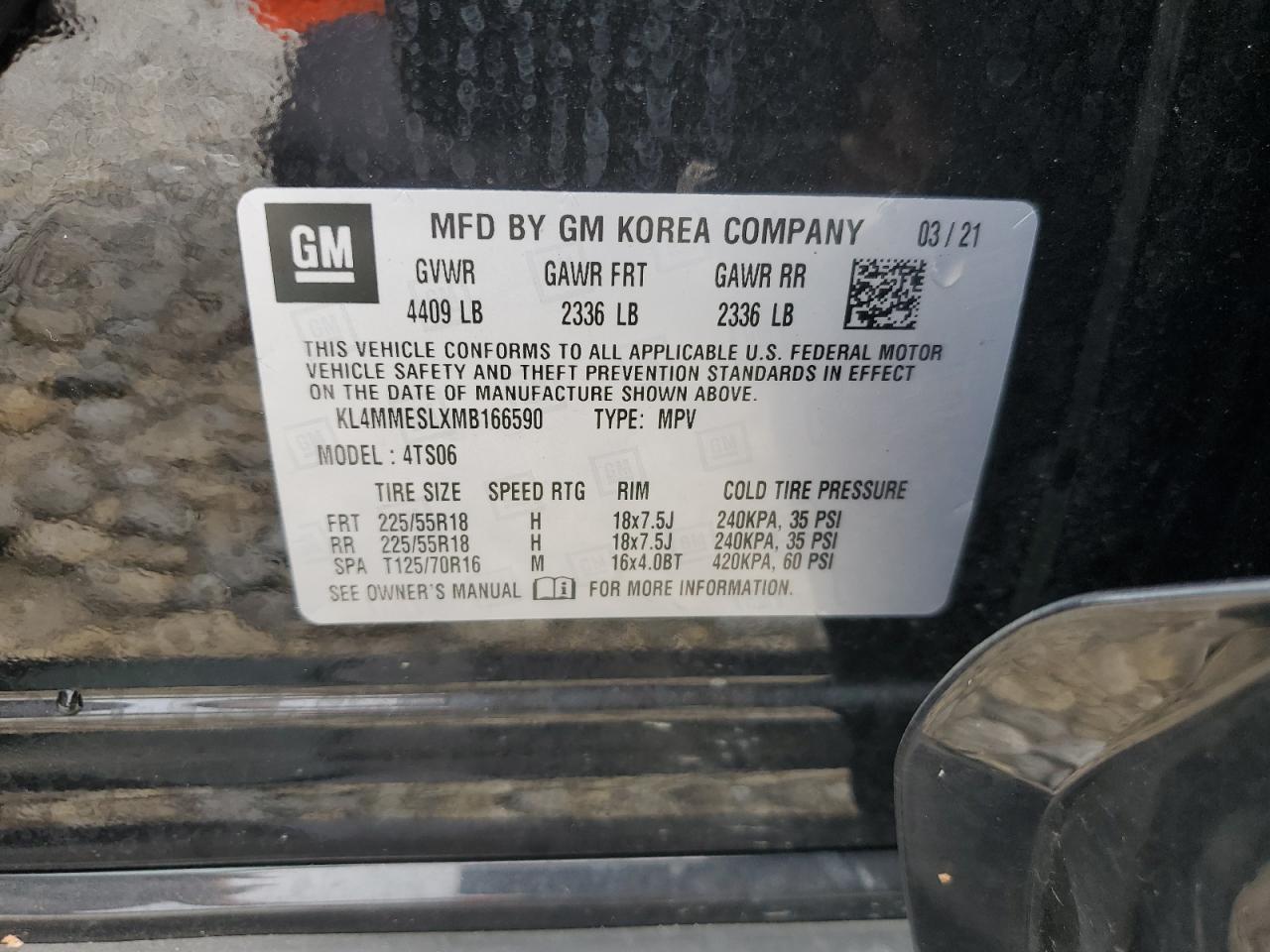 2021 Buick Encore Gx Select VIN: KL4MMESLXMB166590 Lot: 83784075