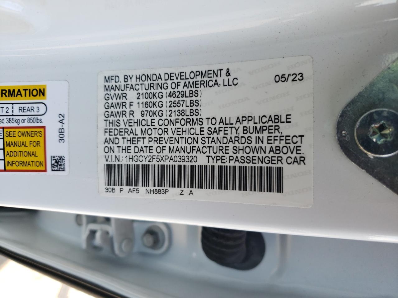 2023 Honda Accord Hybrid Sport VIN: 1HGCY2F5XPA039320 Lot: 84180925