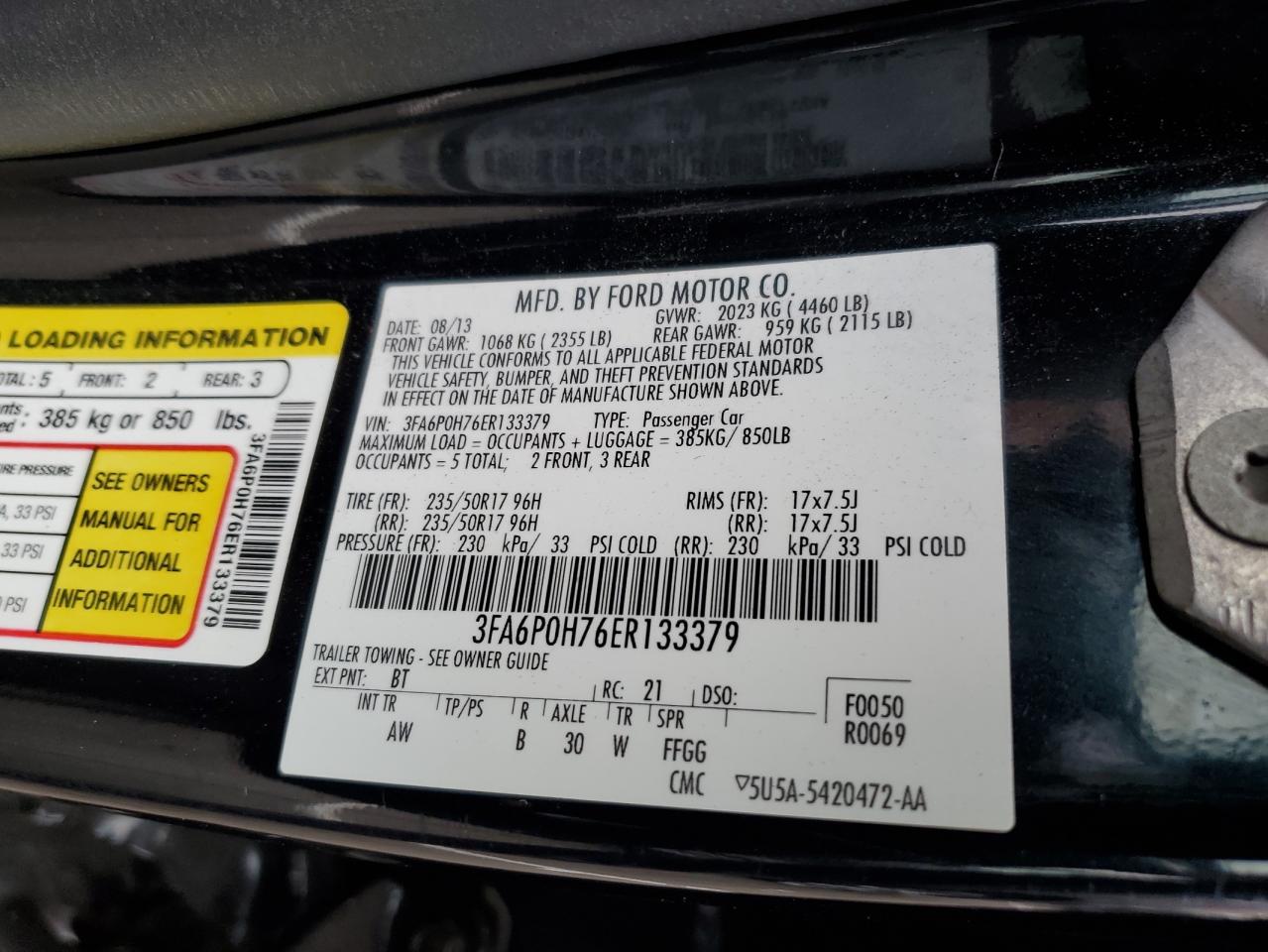2014 Ford Fusion Se VIN: 3FA6P0H76ER133379 Lot: 84406265