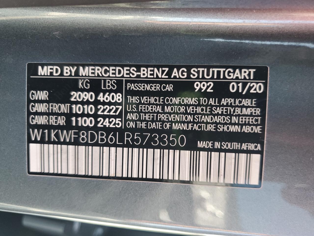 2020 Mercedes-Benz C 300 VIN: W1KWF8DB6LR573350 Lot: 82063725