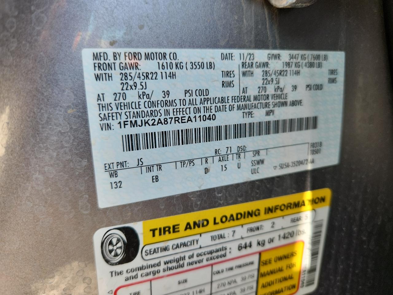 2024 Ford Expedition Max Limited VIN: 1FMJK2A87REA11040 Lot: 80515335