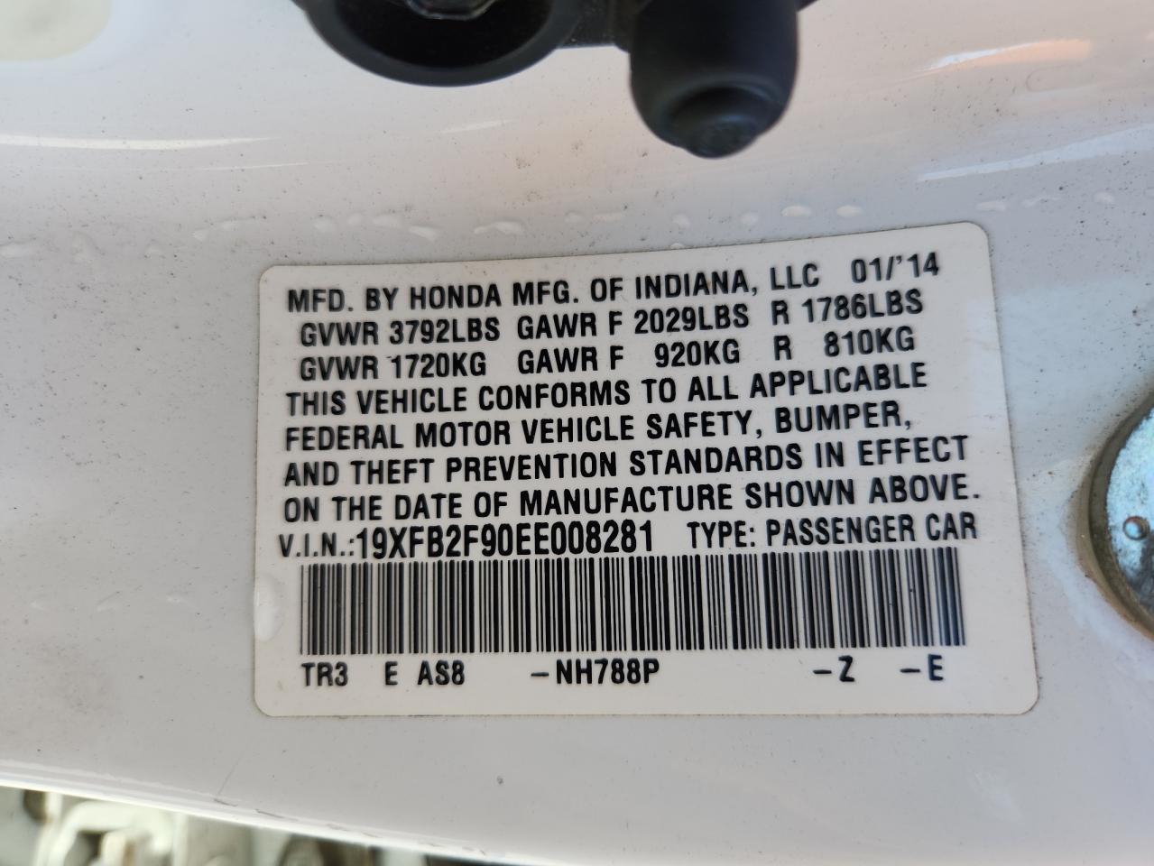 2014 Honda Civic Exl VIN: 19XFB2F90EE008281 Lot: 80410265