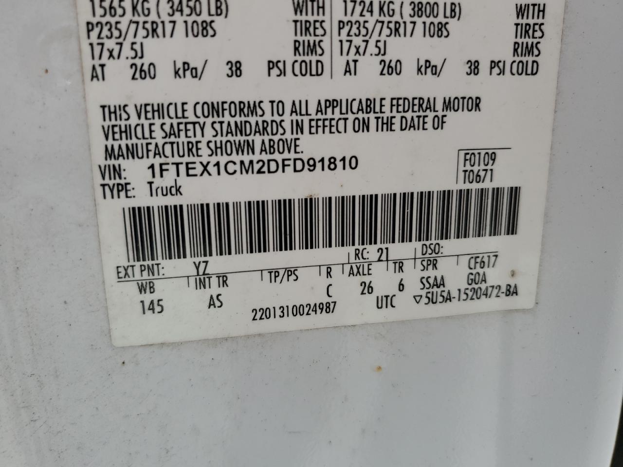 2013 Ford F150 Super Cab VIN: 1FTEX1CM2DFD91810 Lot: 69951855