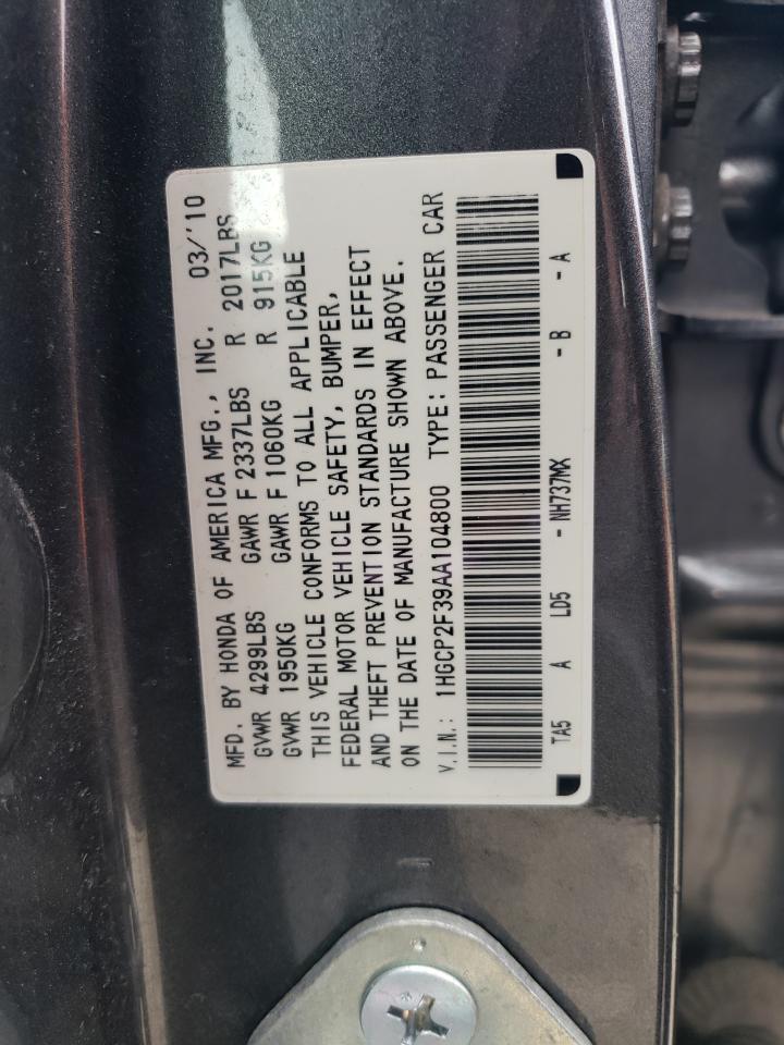 2010 Honda Accord Lx VIN: 1HGCP2F39AA104800 Lot: 81622065