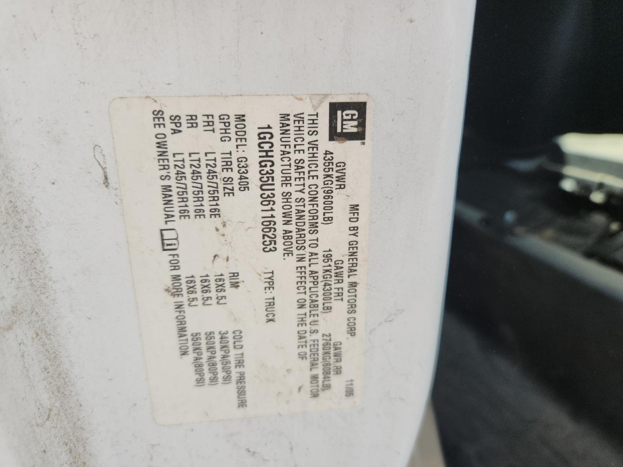 2006 Chevrolet Express G3500 VIN: 1GCHG35U361166253 Lot: 71674255