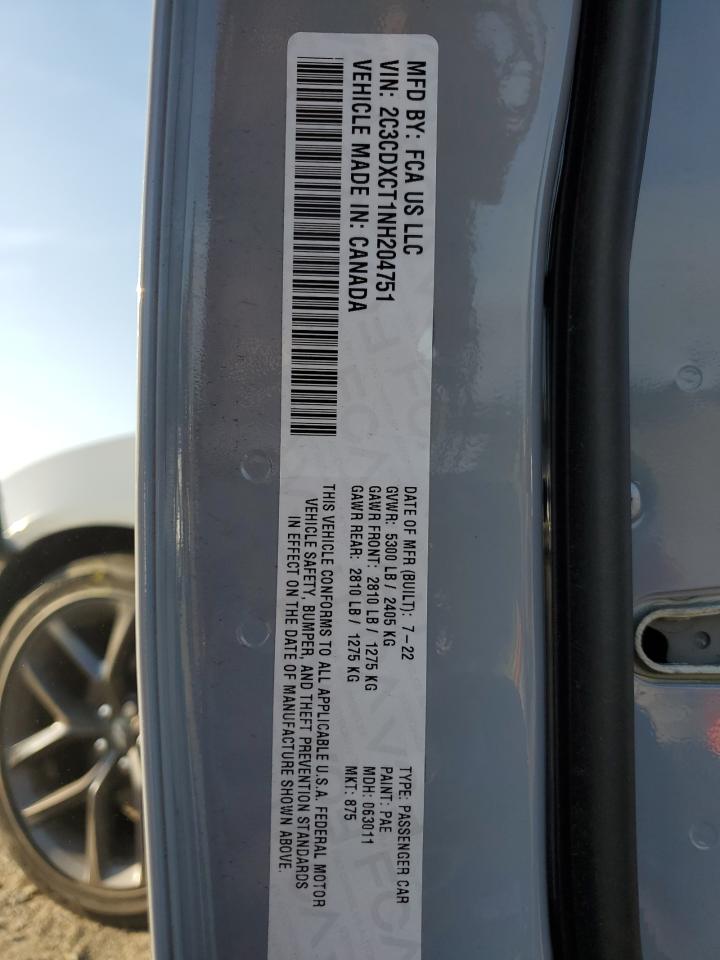 2022 Dodge Charger R/T VIN: 2C3CDXCT1NH204751 Lot: 81525645