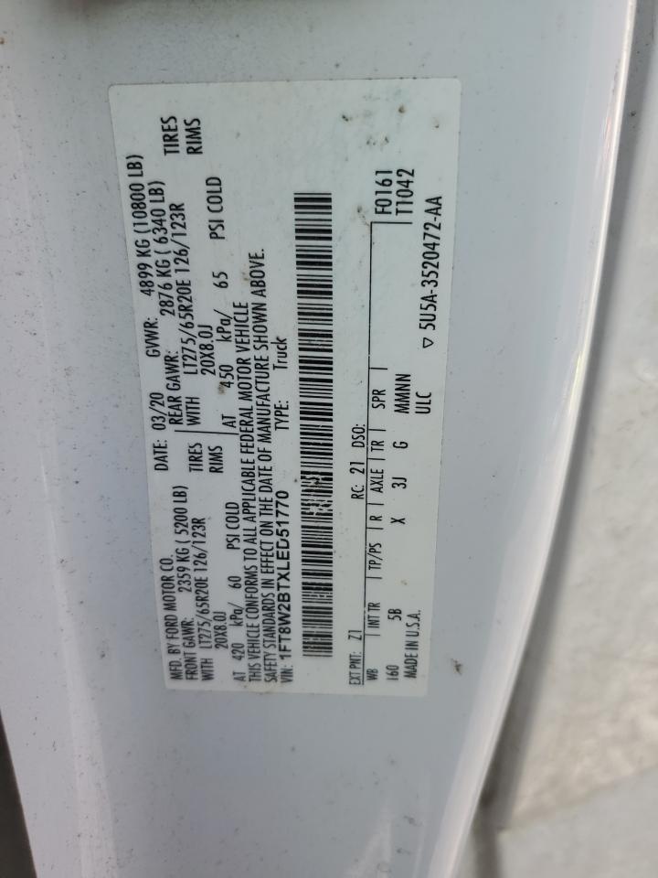 2020 Ford F250 Super Duty VIN: 1FT8W2BTXLED51770 Lot: 71717835
