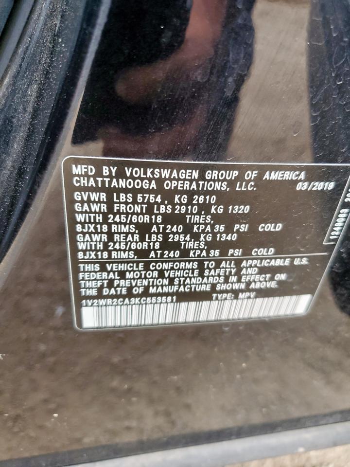 2019 Volkswagen Atlas Se VIN: 1V2WR2CA3KC553581 Lot: 80914195
