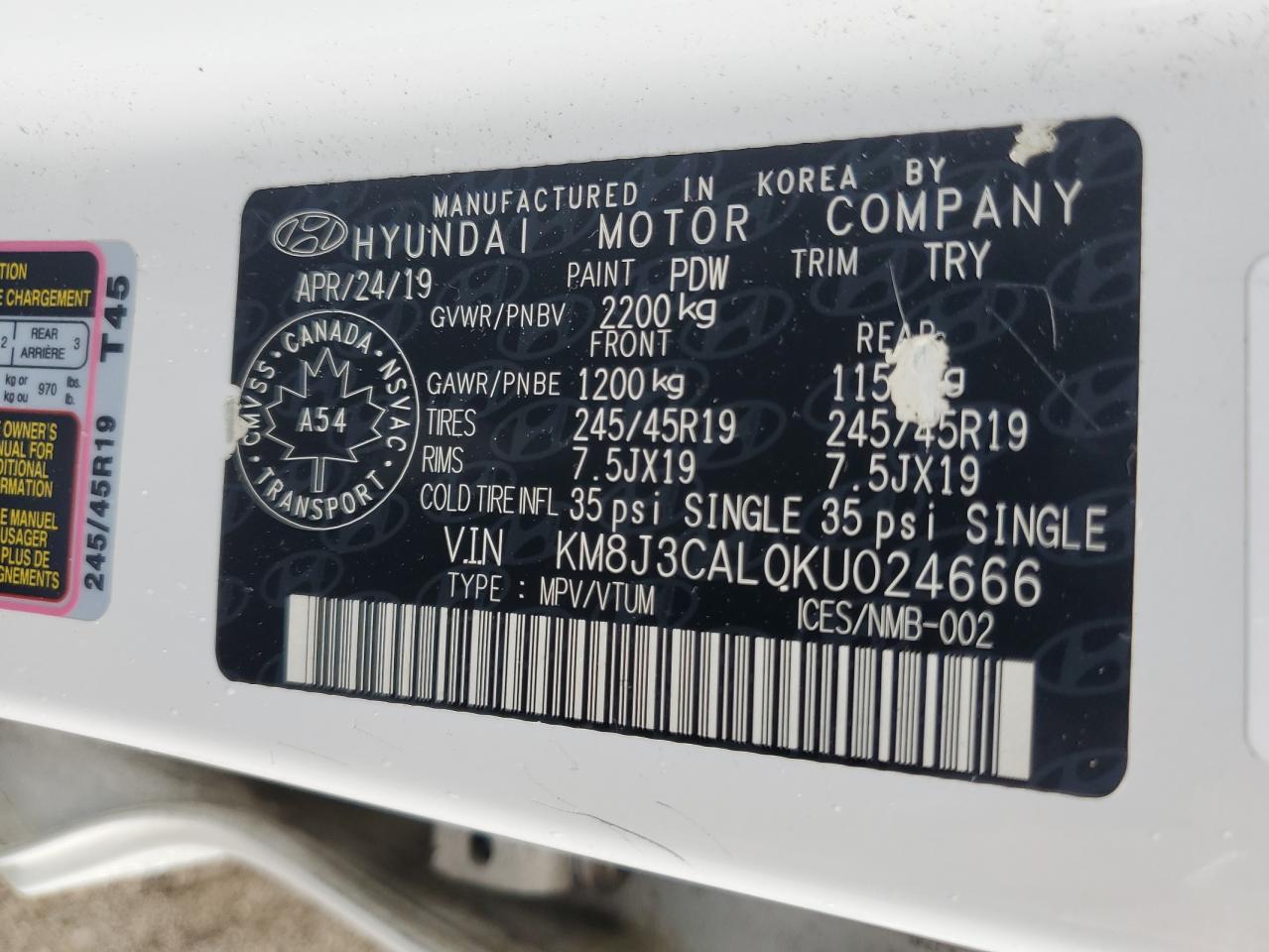 2019 Hyundai Tucson Limited VIN: KM8J3CAL0KU024666 Lot: 83754345