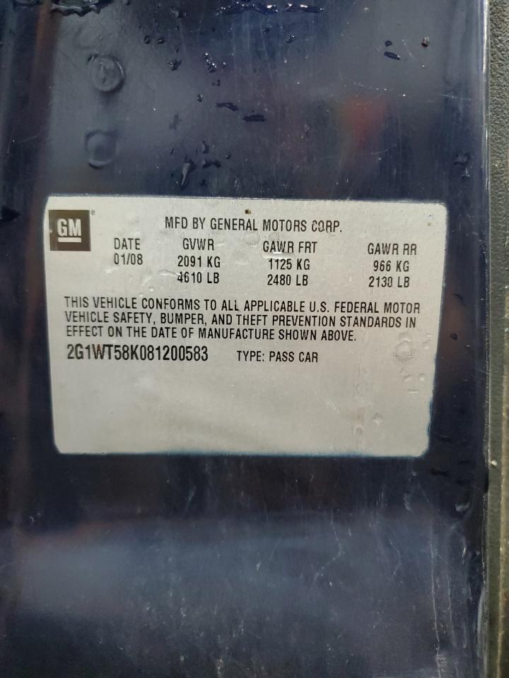 2008 Chevrolet Impala Lt VIN: 2G1WT58K081200583 Lot: 71833265