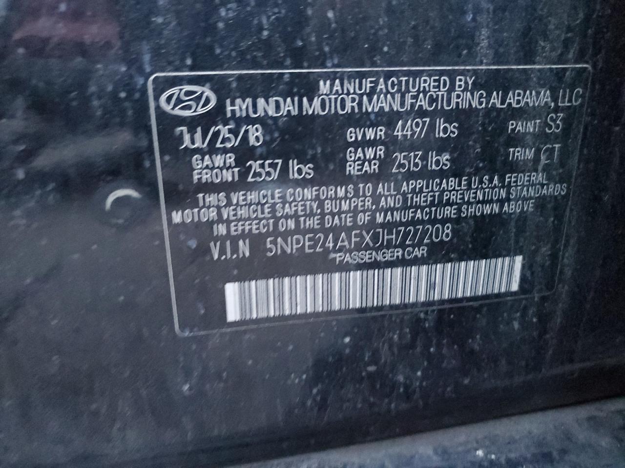 2018 Hyundai Sonata Se VIN: 5NPE24AFXJH727208 Lot: 81606615