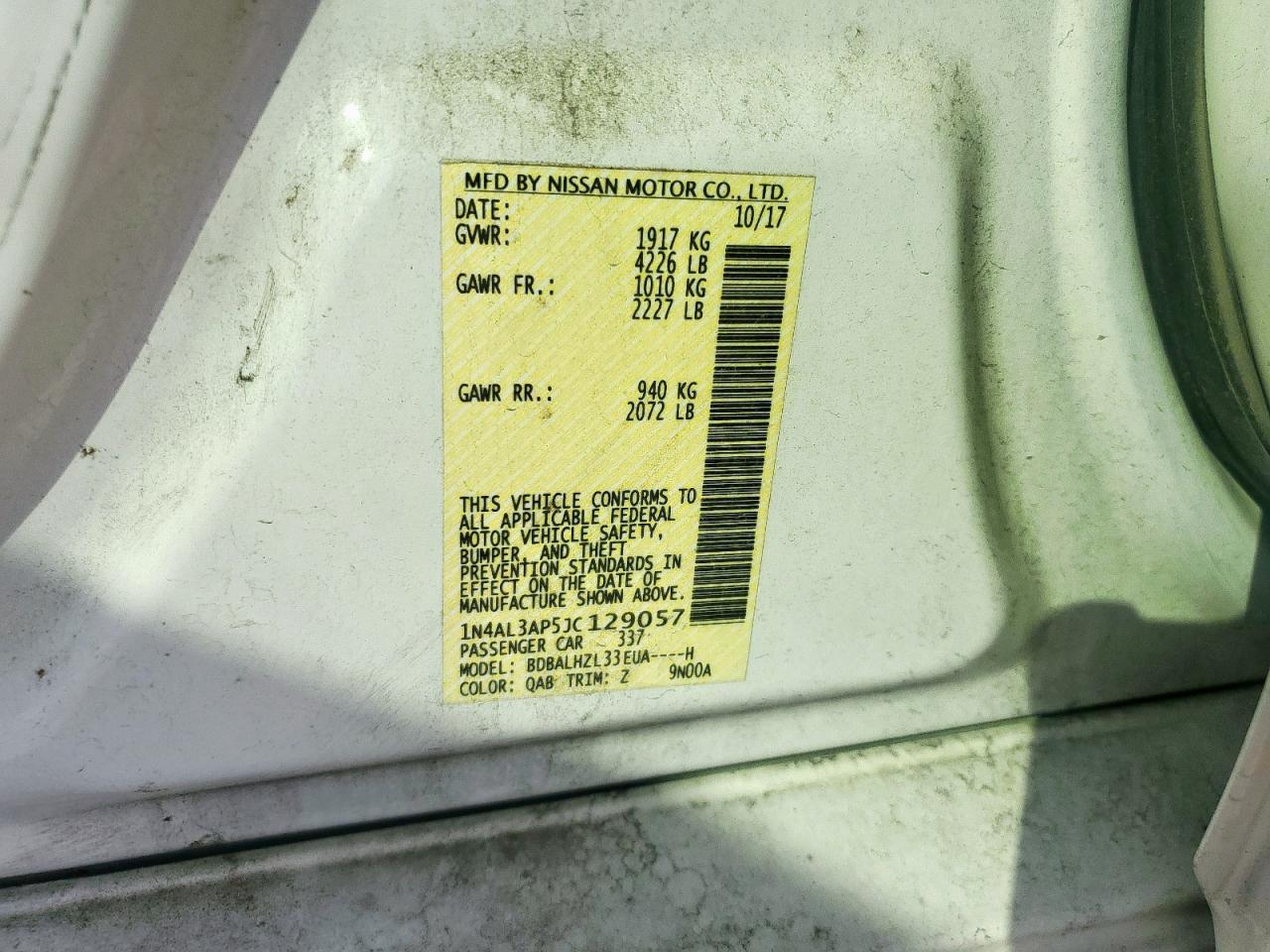 2018 Nissan Altima 2.5 VIN: 1N4AL3AP5JC129057 Lot: 84361955