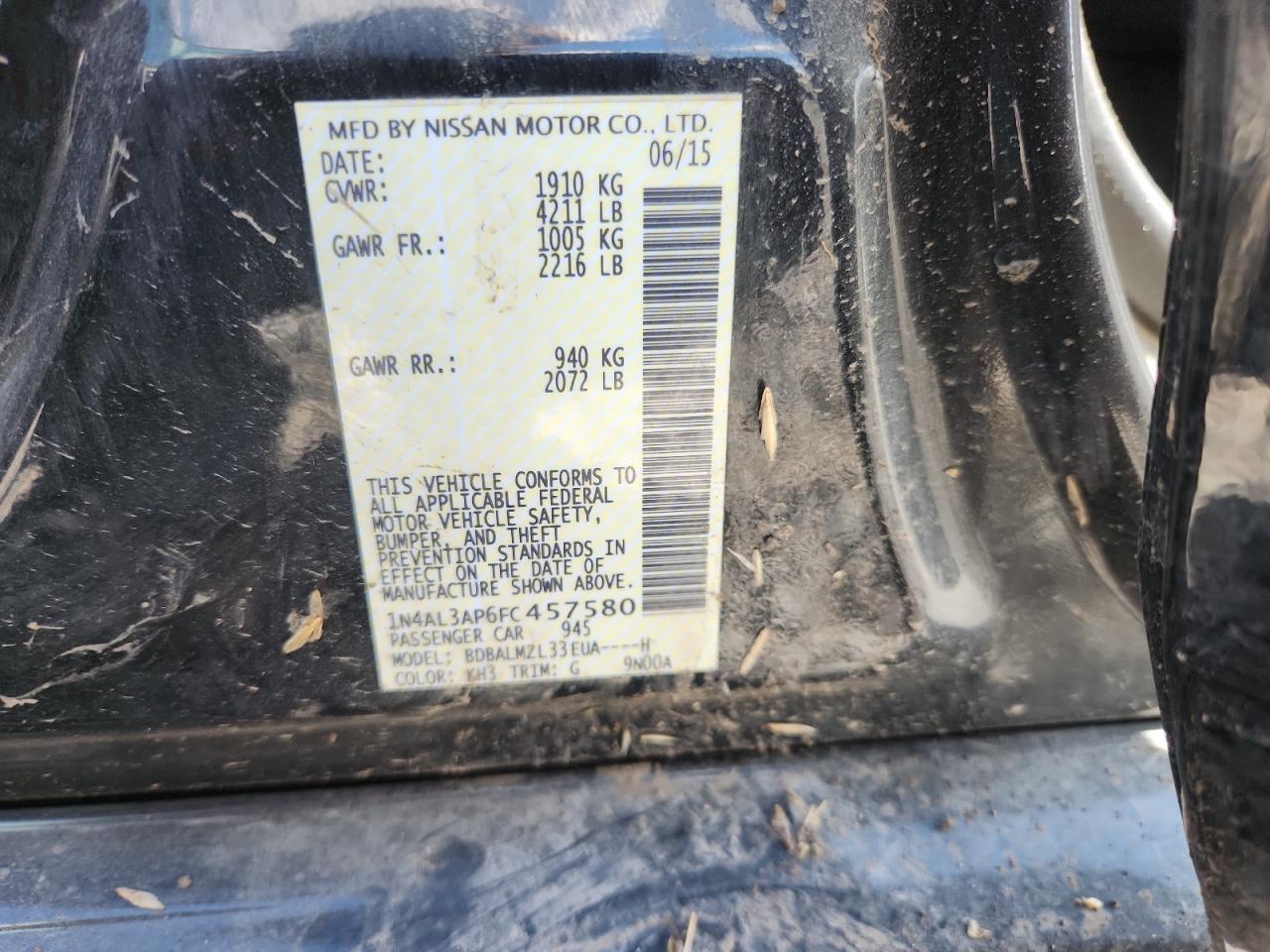 2015 Nissan Altima 2.5 VIN: 1N4AL3AP6FC457580 Lot: 84011115