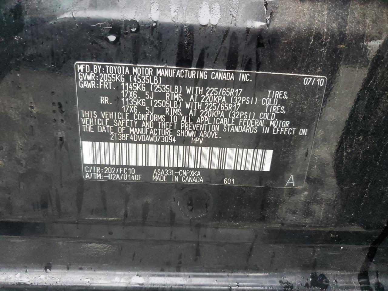 2010 Toyota Rav4 VIN: 2T3BF4DV0AW073094 Lot: 83804505