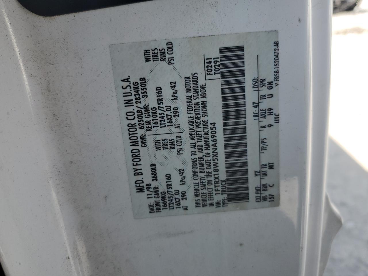 1999 Ford F150 VIN: 1FTRX18W5XNA69054 Lot: 80835155