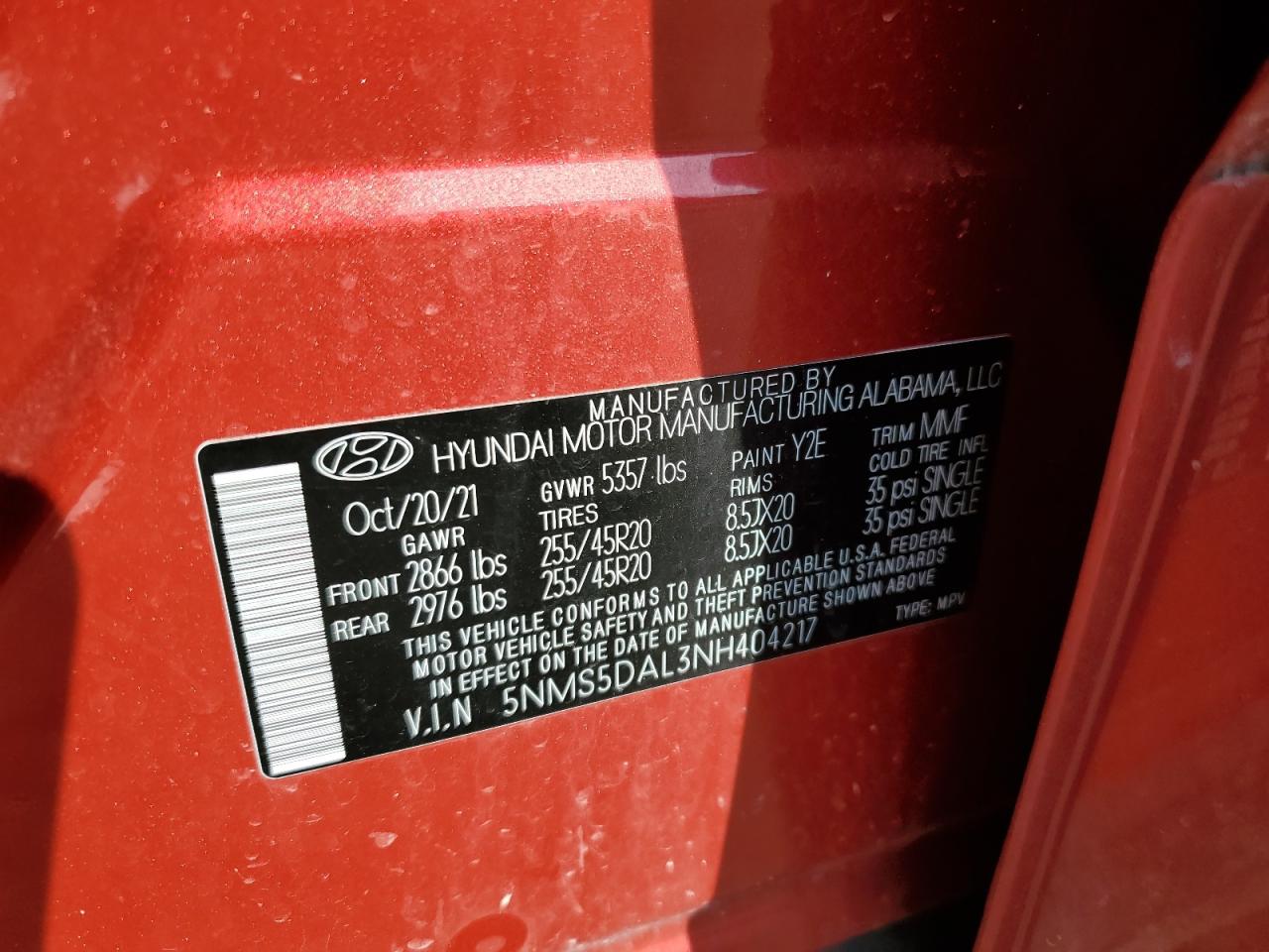 2022 Hyundai Santa Fe Calligraphy VIN: 5NMS5DAL3NH404217 Lot: 81130115