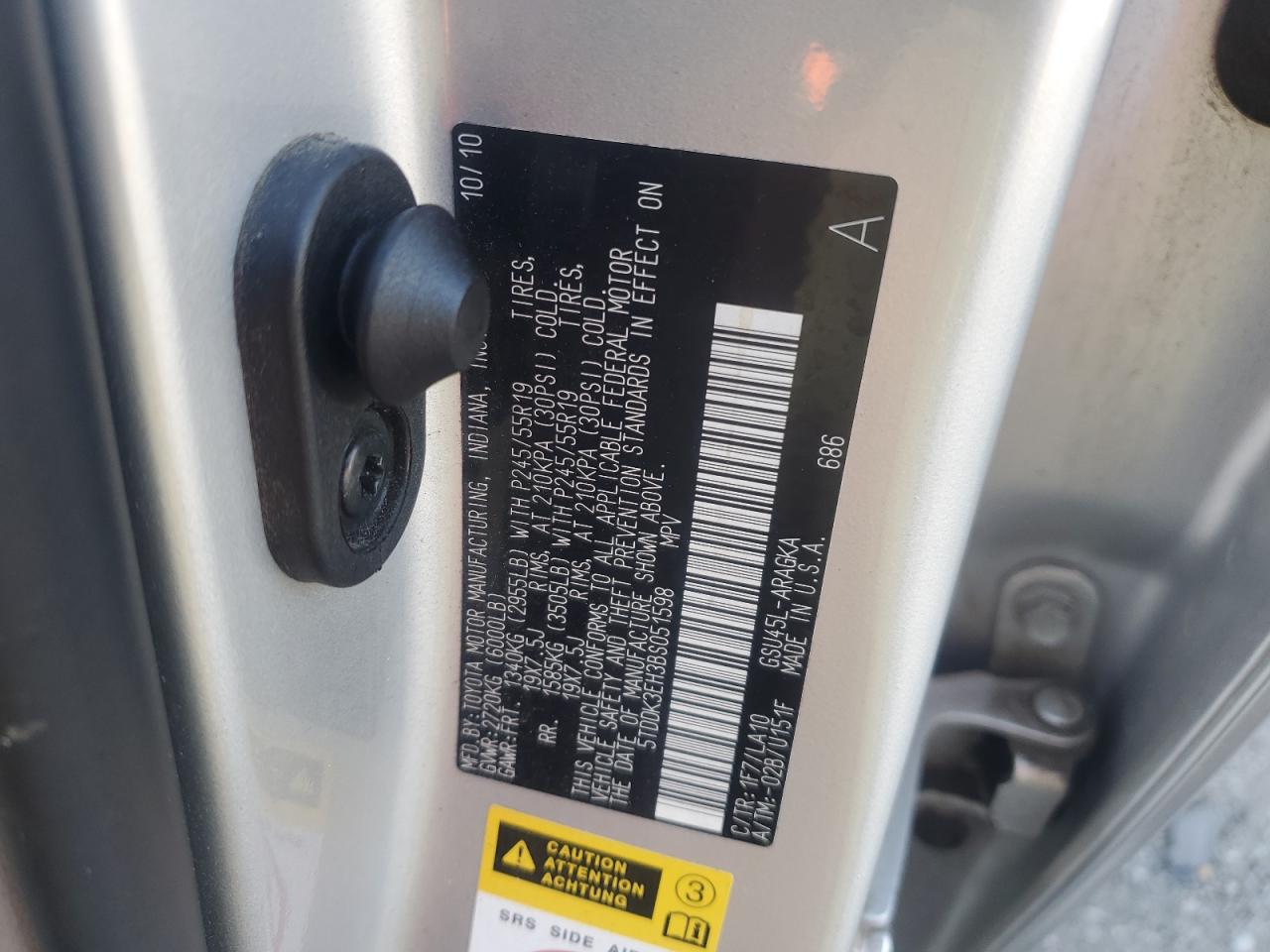 2011 Toyota Highlander Limited VIN: 5TDDK3EH3BS051598 Lot: 80447035