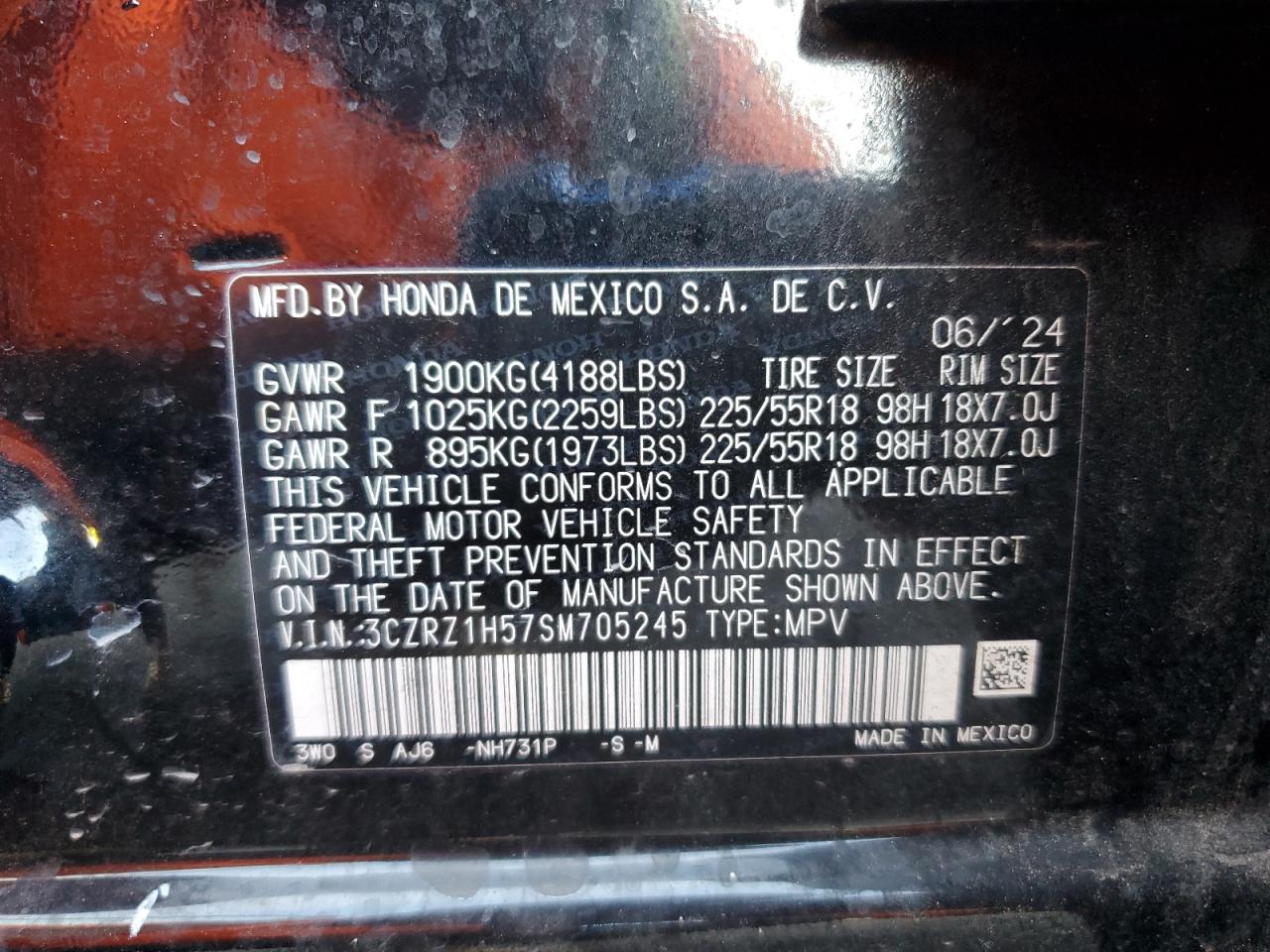 2025 Honda Hr-V Sport VIN: 3CZRZ1H57SM705245 Lot: 81687305