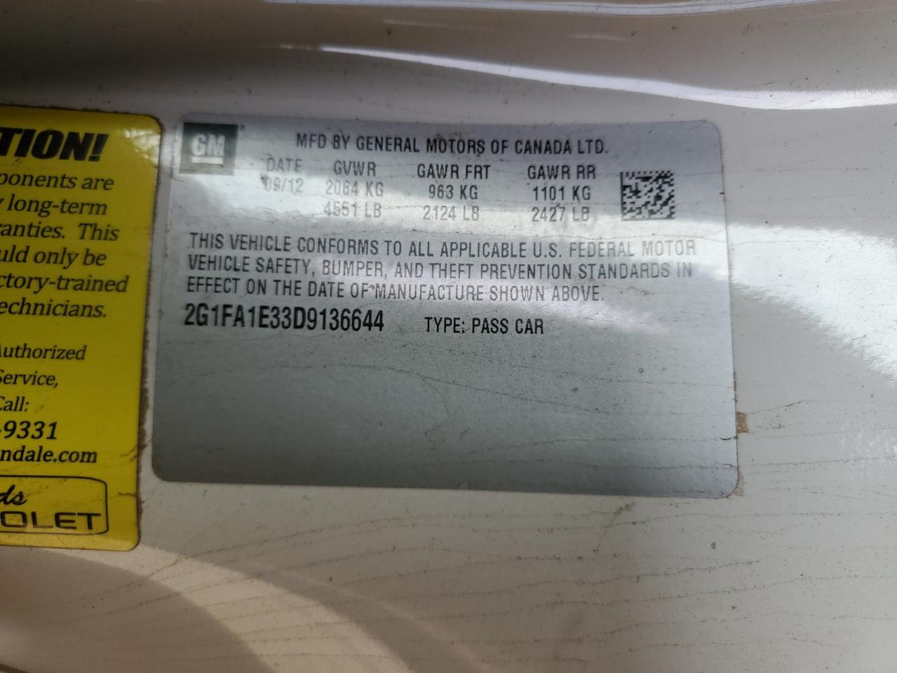 2013 Chevrolet Camaro Ls VIN: 2G1FA1E33D9136644 Lot: 80889455