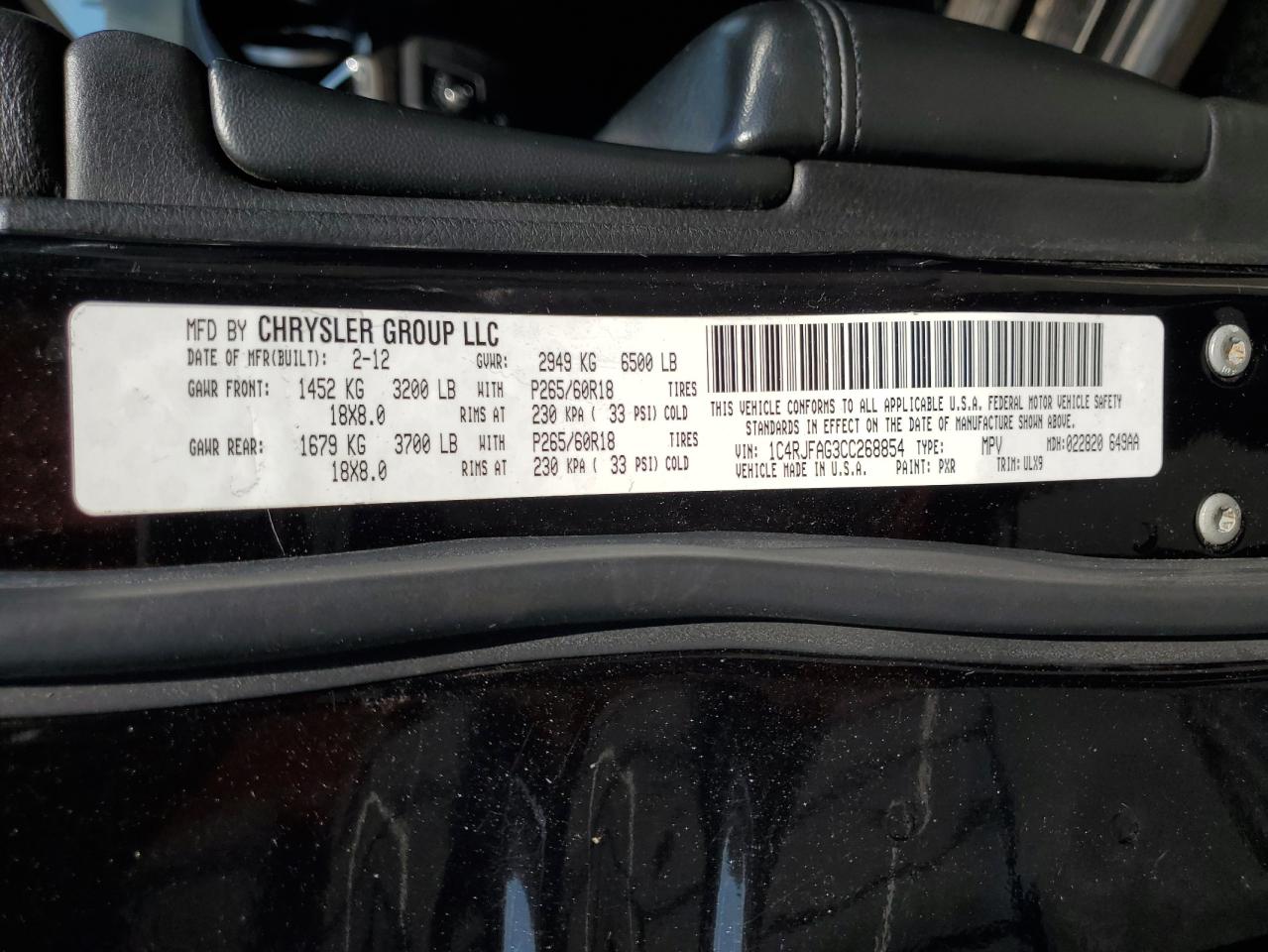 2012 Jeep Grand Cherokee Laredo VIN: 1C4RJFAG3CC268854 Lot: 71510925