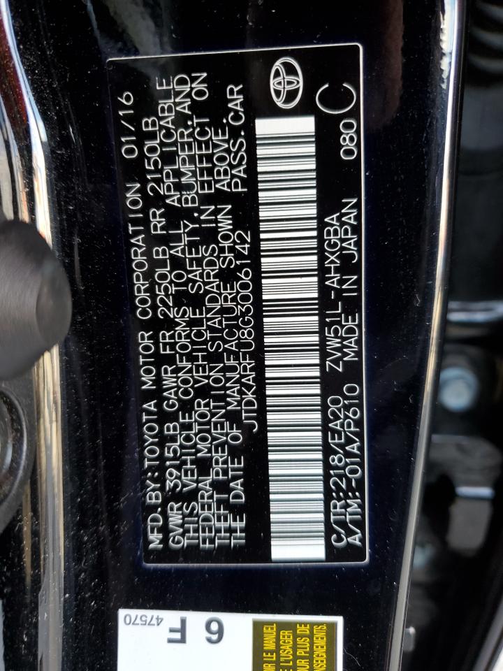 2016 Toyota Prius VIN: JTDKARFU8G3006142 Lot: 84642695