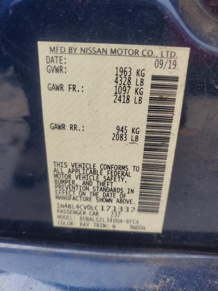 2020 Nissan Altima Sr VIN: 1N4BL4CV0LC171337 Lot: 80845665