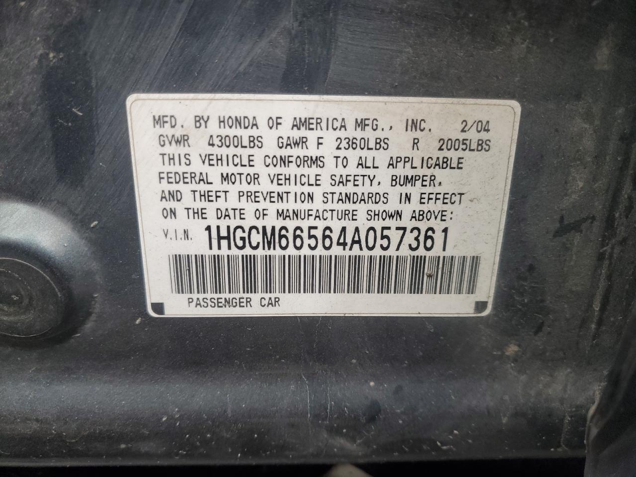 2004 Honda Accord Ex VIN: 1HGCM66564A057361 Lot: 80862925