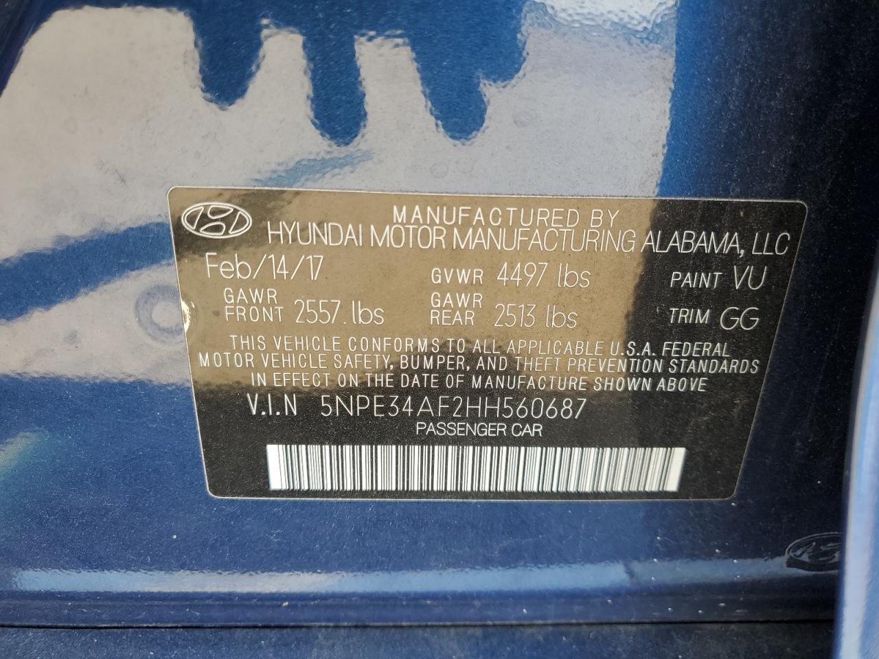 2017 Hyundai Sonata Sport VIN: 5NPE34AF2HH560687 Lot: 70987155