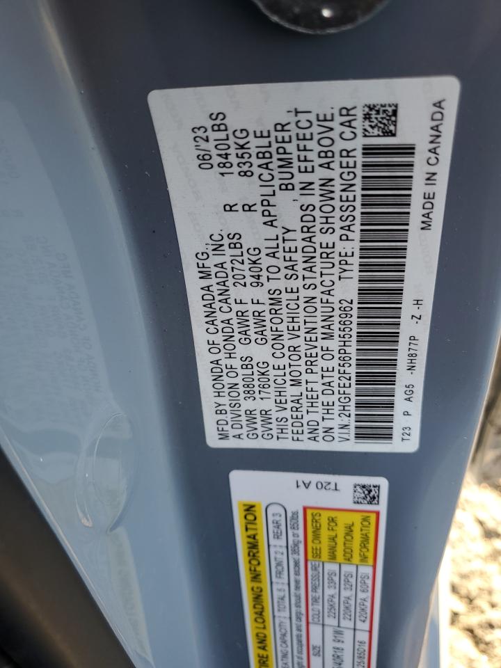 2023 Honda Civic Sport VIN: 2HGFE2F56PH556962 Lot: 81141195