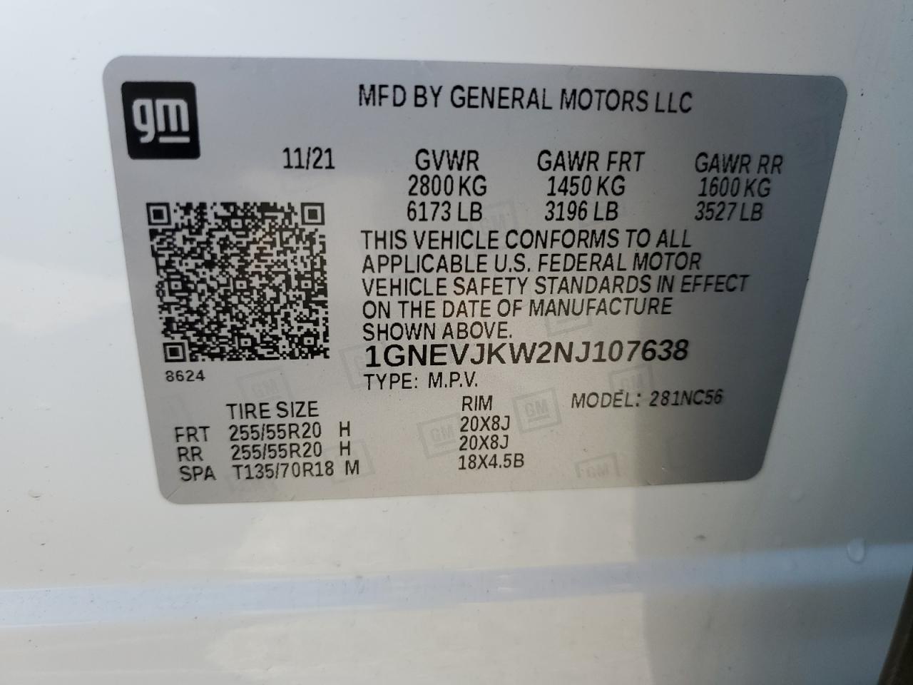 2022 Chevrolet Traverse Rs VIN: 1GNEVJKW2NJ107638 Lot: 71395885