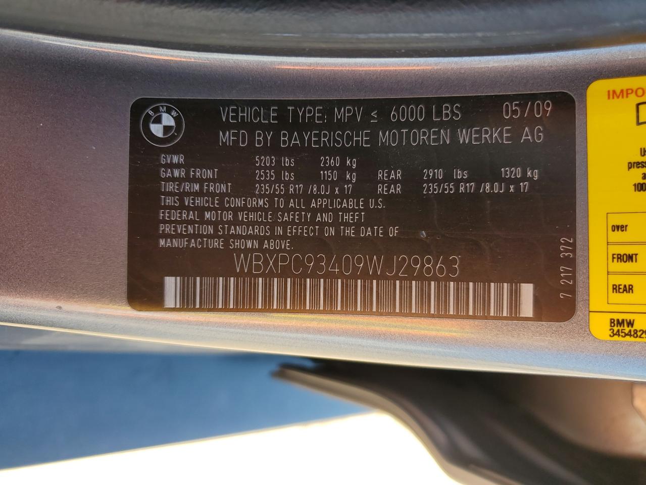 2009 BMW X3 xDrive30I VIN: WBXPC93409WJ29863 Lot: 84174665