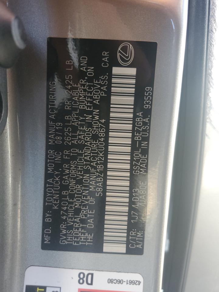 2019 Lexus Es 350 VIN: 58ABZ1B12KU048674 Lot: 81787635