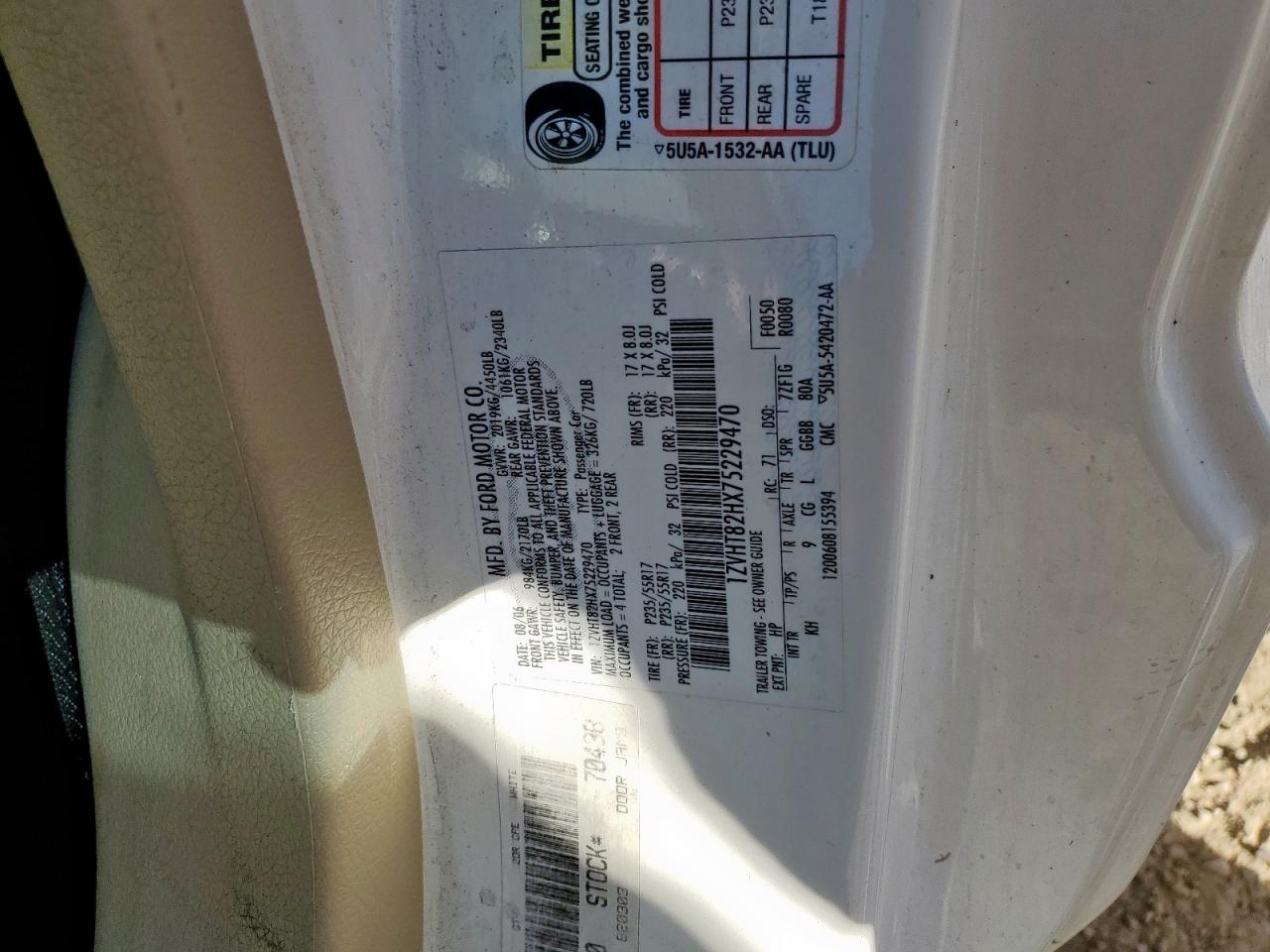 2007 Ford Mustang Gt VIN: 1ZVHT82HX75229470 Lot: 83991105