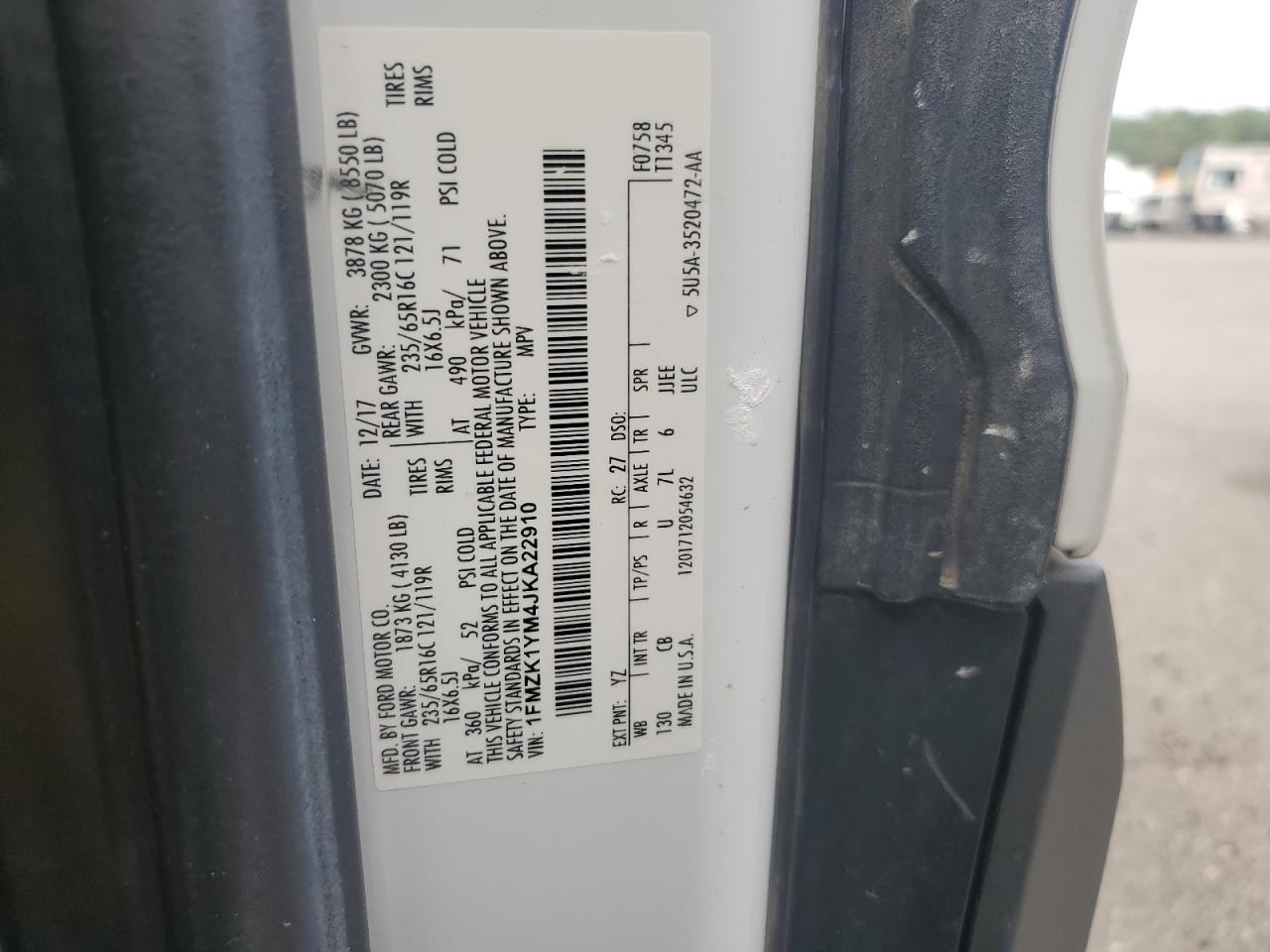 2018 Ford Transit T-150 VIN: 1FMZK1YM4JKA22910 Lot: 80673935