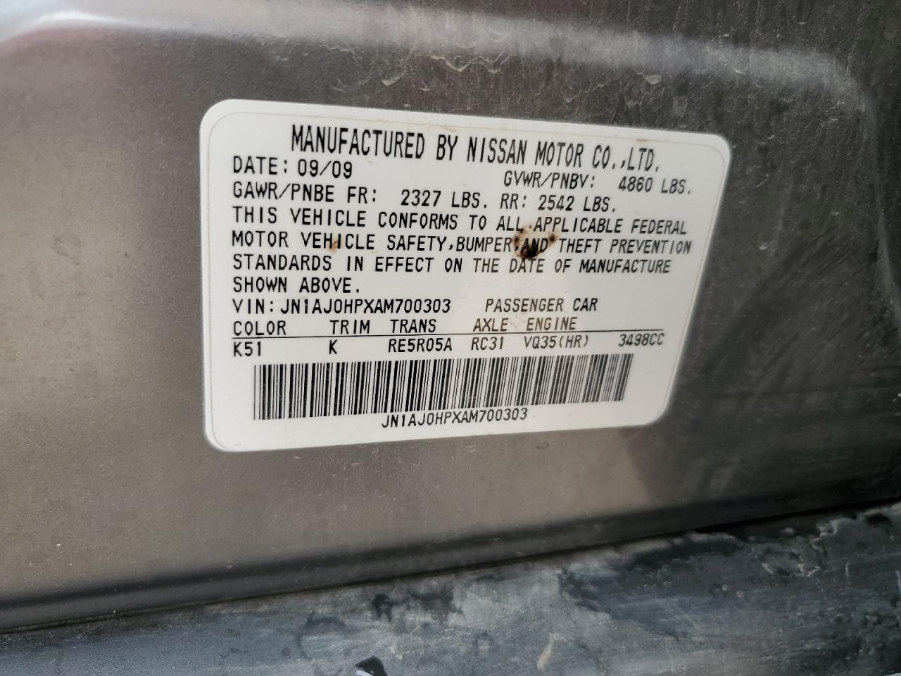 2010 Infiniti Ex35 Base VIN: JN1AJ0HPXAM700303 Lot: 81118955